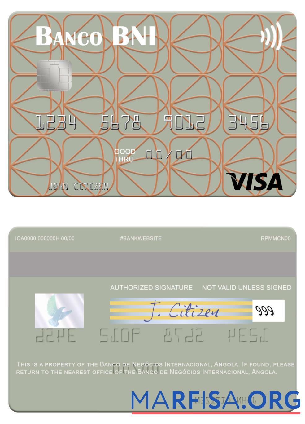 Blank Angola Banco de Negócios Internacional visa card example